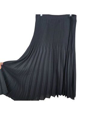 Max Studio Accordion Pleated Black Midi Skirt Elastic Waist Womens Size M